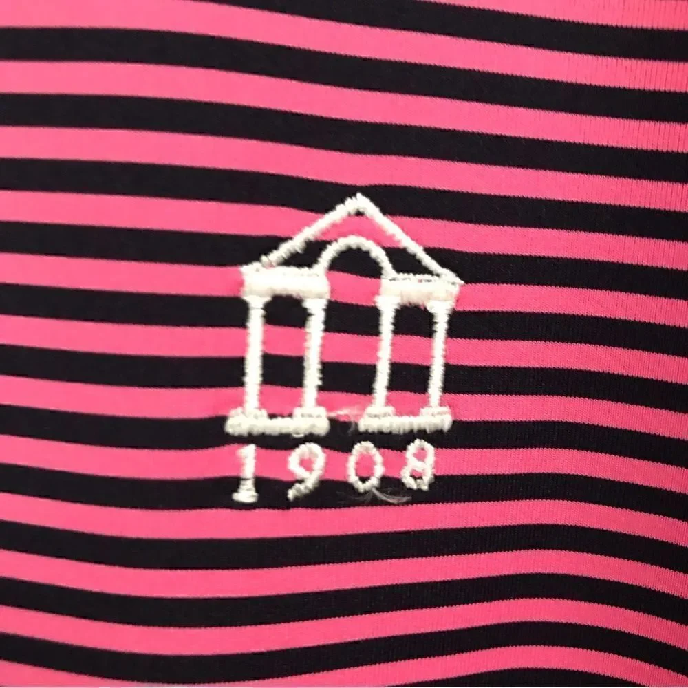 ‎FootJoy pink & navy striped golf polo shirt XL